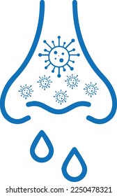 Nose infection icon, cold disease icon blue vector 