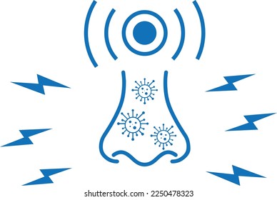 Nose infection icon, cold disease icon blue vector 