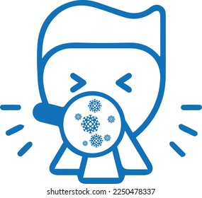 Nose infection icon, cold disease icon blue vector 