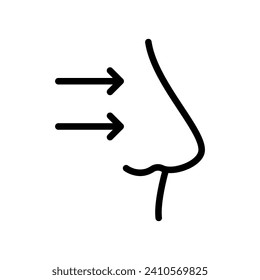 Icono lineal de la nariz. Ilustración de línea delgada. Símbolo de contorno. Dibujo de contorno aislado del vector. Dibujo de contorno aislado del vector.