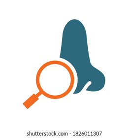 Nose with magnifying glass colored icon. Organ research, analyzes, disease prevention symbol