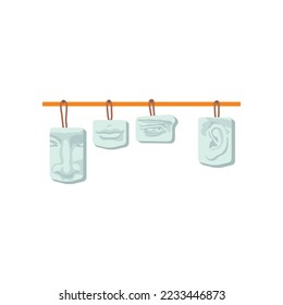Nose, mouth, eye, ear plaster models isolated on white background. Tools for art studio vector illustration. Art supplies for classroom. Art, equipment concept