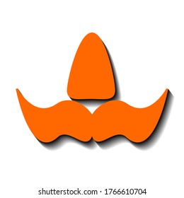 Nose and mustache orange and black shadow on a white background, sign for design, vector illustration