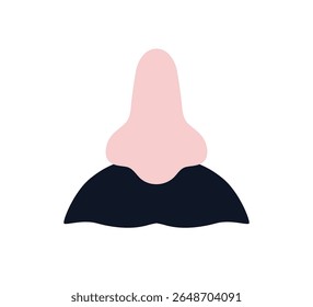 Nariz e bigode, disfarce de carnaval purim. Acessório masculino masculino masculino cômico com bigode para festa de máscaras. Pai, cavalheiro, senhor ícone. Ilustração de vetor plano isolada no plano de fundo branco