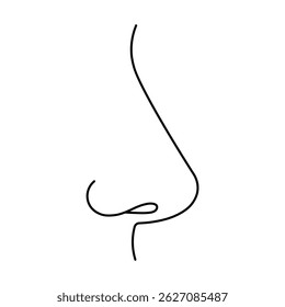 Nose one line drawing. Breathing concept, respiratory sense organ. Sketch of human face part. Vector illustration