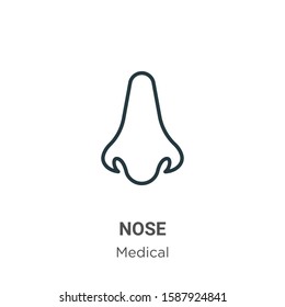Nose outline vector icon. Thin line black nose icon, flat vector simple element illustration from editable medical concept isolated on white background