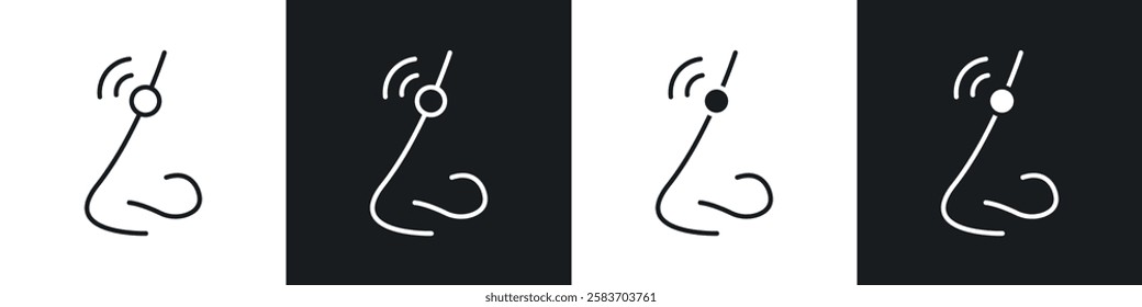 Nose pain icons collection in black and white filled and line versions