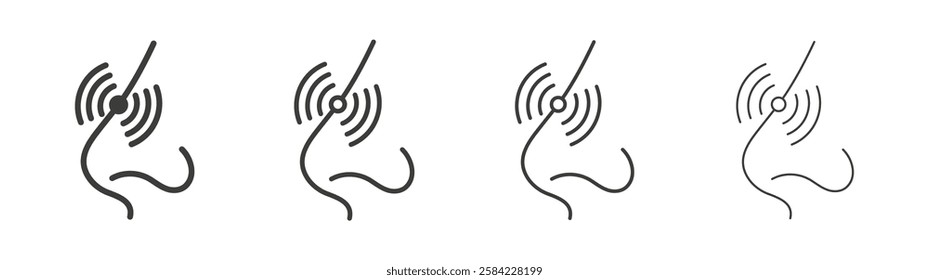 Nose pain icons set. Liner outlined and flat black color