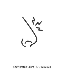 Nose pain line icon. linear style sign for mobile concept and web design. Ache or inflammation nose outline vector icon. Symbol, logo illustration. Vector graphics