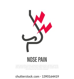 Nose pain thin line icon. Symptom of rhinitis. Vector illustration.