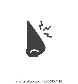 Nose pain vector icon. filled flat sign for mobile concept and web design. Ache or inflammation nose glyph icon. Symbol, logo illustration. Vector graphics