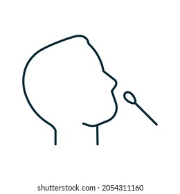 Nose pcr swab test for COVID-19, line icon. Nasal probe for fast analysis on check presence covid. Face man profile and medical stick. Vector sign