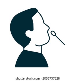 Nose Pcr Swab Test For COVID-19, Icon. Nasal Probe For Fast Analysis On Check Presence Covid. Face Man Profile And Medical Stick. Vector Sign