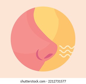 Nose perception concept. Assessment of surrounding odors, sticker for social networks and messengers. Minimalist creativity and art. Education, training and learning. Cartoon flat vector illustration