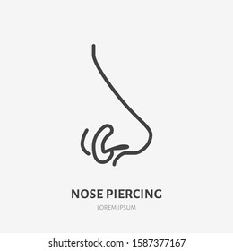 Nose Piercing Line Icon, Vector Pictogram Of Face Jewelry. Piercing Studio Logo, Linear Illustration.