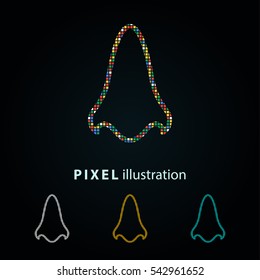 Nose - pixel icon. Vector Illustration. Design logo element. Isolated on black background. It is easy to change to any color.