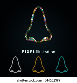 Nose - pixel icon. Vector Illustration. Design logo element. Isolated on black background. It is easy to change to any color.