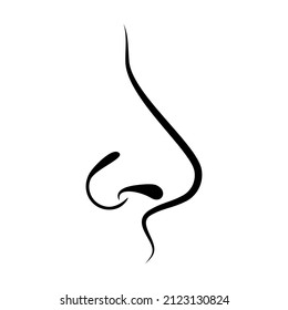 Nose in profile simple icon vector. Nose side profile black silhouette isolated on a white background. Human nose outline vector