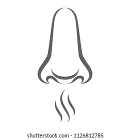 Nose and scent graphic symbol isolated on white background. Smell sense icon. Odor sign. Aroma pictogram. Vector illustration