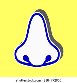 Nose sign. Blue Icon with white stroke in 3d at yellow Background. Illustration.