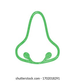 Nose sign. Green scribble Icon with solid contour on white background. Illustration.