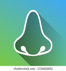Nose sign. White Icon with gray dropped limitless shadow on green to blue background. Illustration.