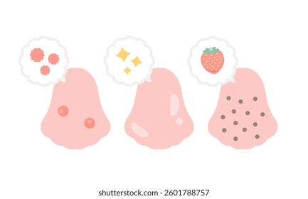 Nose skin trouble illustration set (with speech bubbles)