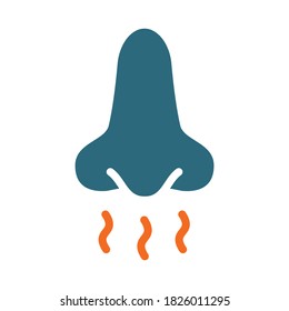 Nose and smell colored icon. Breath, inhalation pleasant aroma, sense of smell symbol
