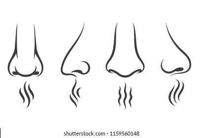 Nose smell icons. Human smelling and breathe nose senses isolated on white background