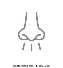 Nose with smell sense line icon. Breath, inhalation, respiration symbol