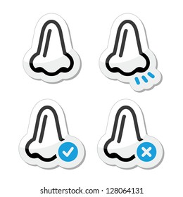 Nose smell vector black and blue icons set