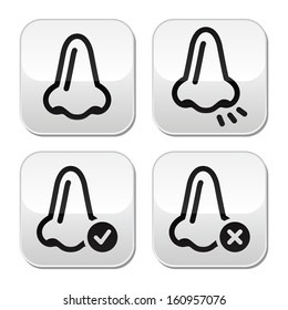 Conjunto de iconos de botones vectoriales de olor de la nariz 