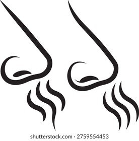 Nose smelling scent air waves icon symbol silhouette