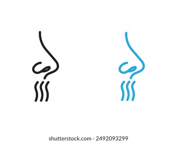 Nose with smoke icon black and white vector outline sign