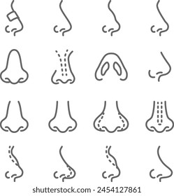 Nose Surgery Vector Line Icons. Contains such Icons as Silicone, Rhinoplasty, Plastic surgery and more. Editable Stroke.