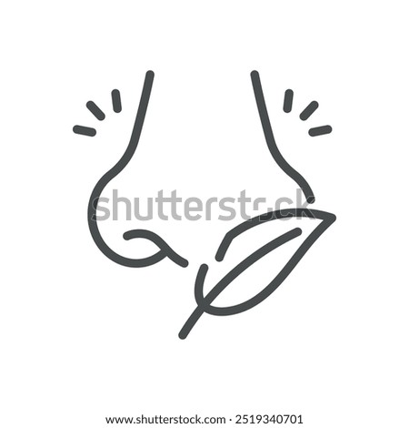 Nose Tickling Icon. Thin Line Illustration of Nose with Feather Representing Tickling Sensation. Medical Vector Sign for Irritation and Sensitivity.