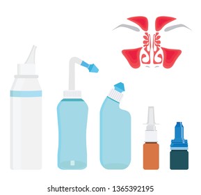 Nose treatment - prevention and nasal washing. Vector illustration