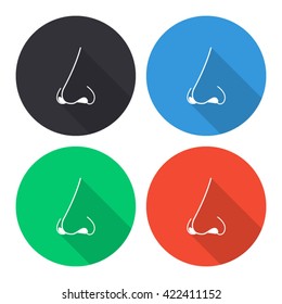 nose vector icon - colored round buttons with long shadow