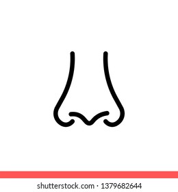 Nose vector icon, smell symbol. Simple, flat design for web or mobile app
