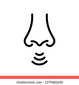 Nose vector icon, smell symbol. Simple, flat design for web or mobile app