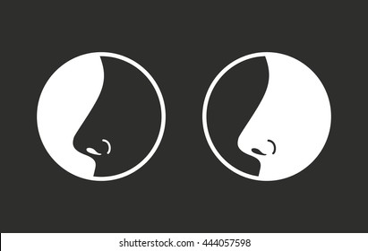 Nose vector icon. White illustration isolated on black background for graphic and web design.