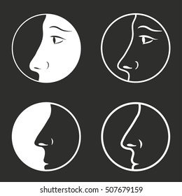 Nose vector icon. White illustration isolated on black background for graphic and web design.