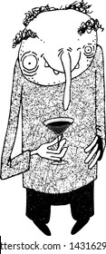 Nosed somebody with glass of wine. Illustration