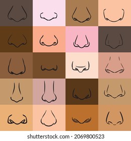 Noses Collection, Human Noses, Hand Drawn Noses Set, Human Organs, Noses Illustration
