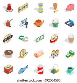 Noshery icons set. Isometric set of 25 noshery vector icons for web isolated on white background