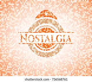 Nostalgia abstract emblem, orange mosaic background