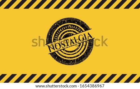 Nostalgia black grunge emblem inside yellow warning sign. Vector Illustration. Detailed.
