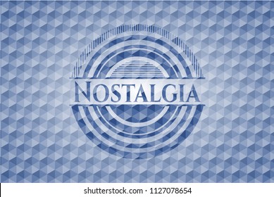 Nostalgia blue badge with geometric pattern.