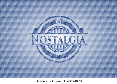 Nostalgia blue badge with geometric pattern background.