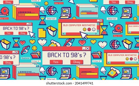 Nostalgia Desktop. Colorful User Interface.Old Computer Aesthetic Illustration, Retrowave Style Wallpaper.Vibrant Background.